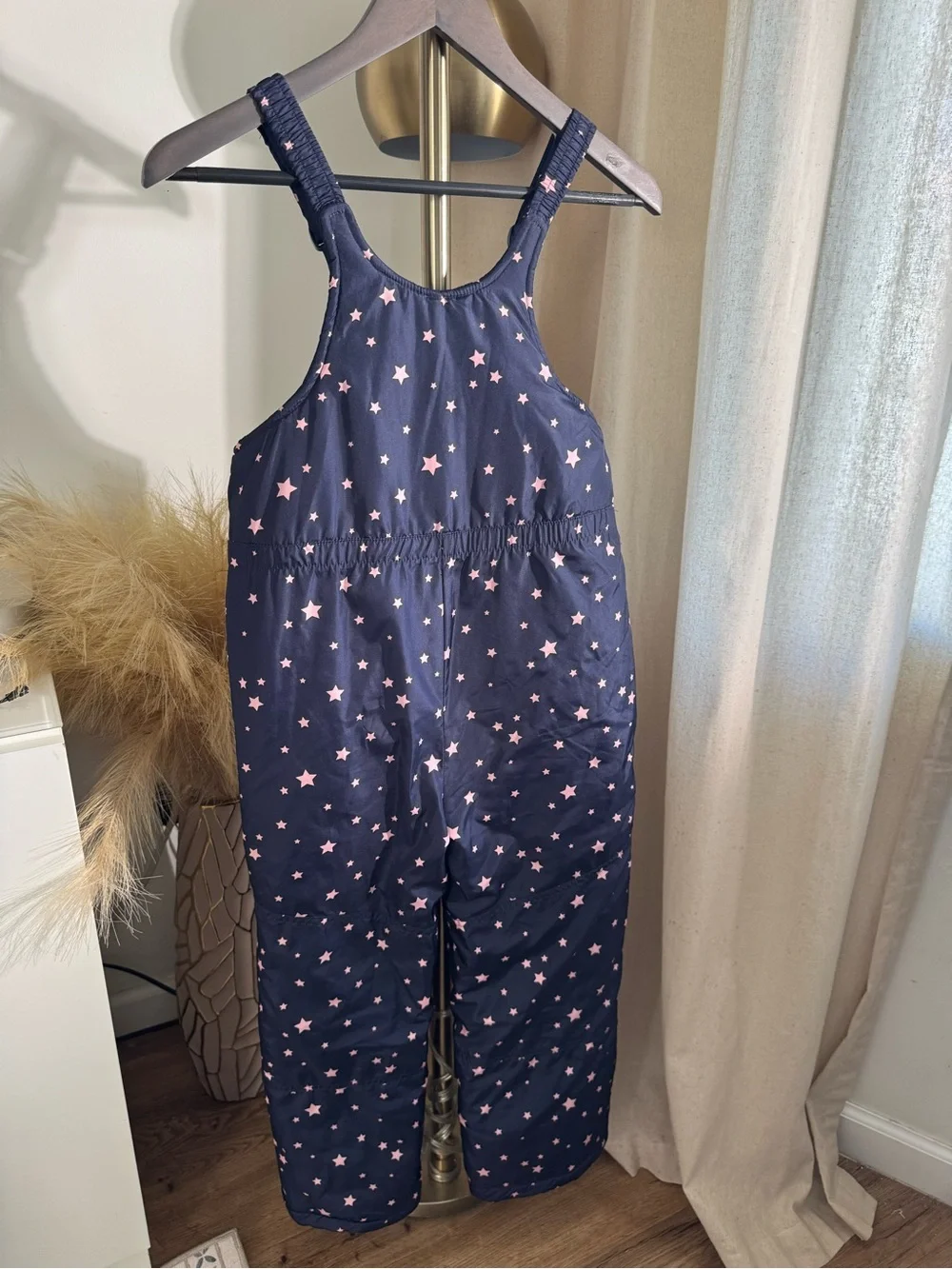 Navy Star Print Snow Bib Overalls - Pink Stars - Picture 7 of 9